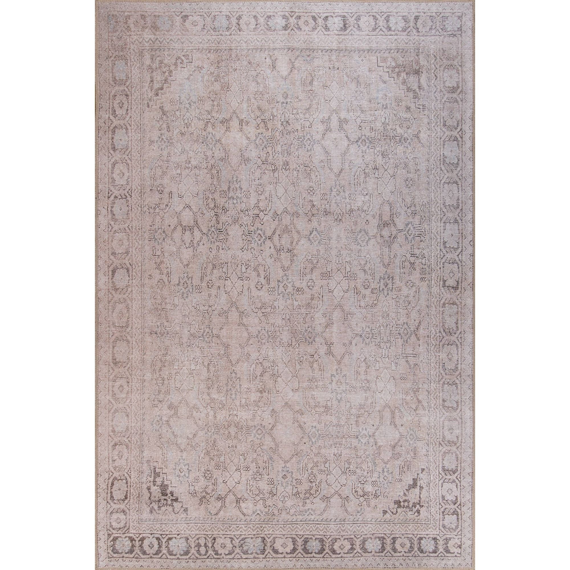 Beige Ethnic Area Rug - Washable Non Slip Cotton Microfiber Soft Carpet