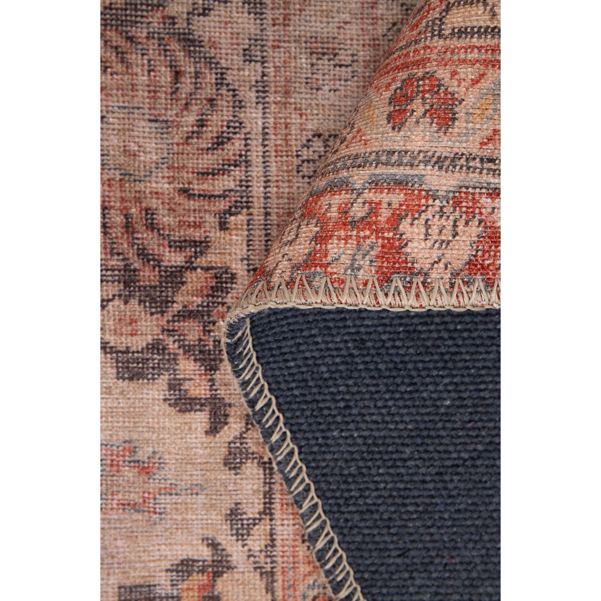 Digital Print Area Rug - Washable Non Slip Cotton Red Medallion Rug for Living Room