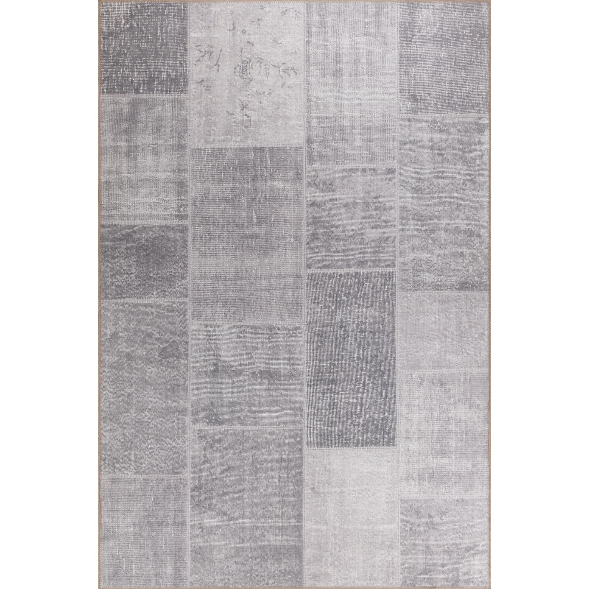 Grey Patchwork Area Rug - Washable Non Slip Cotton Microfiber Floor Mat