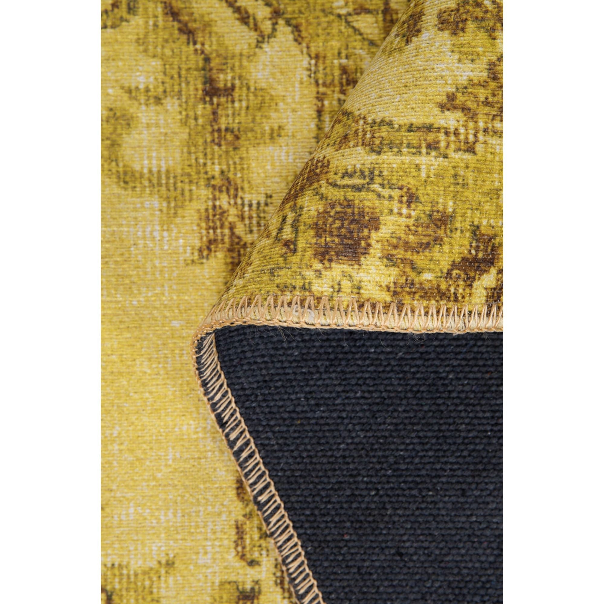 Vintage Cotton Area Rug - Washable Non Slip Yellow Soft Microfiber Carpet