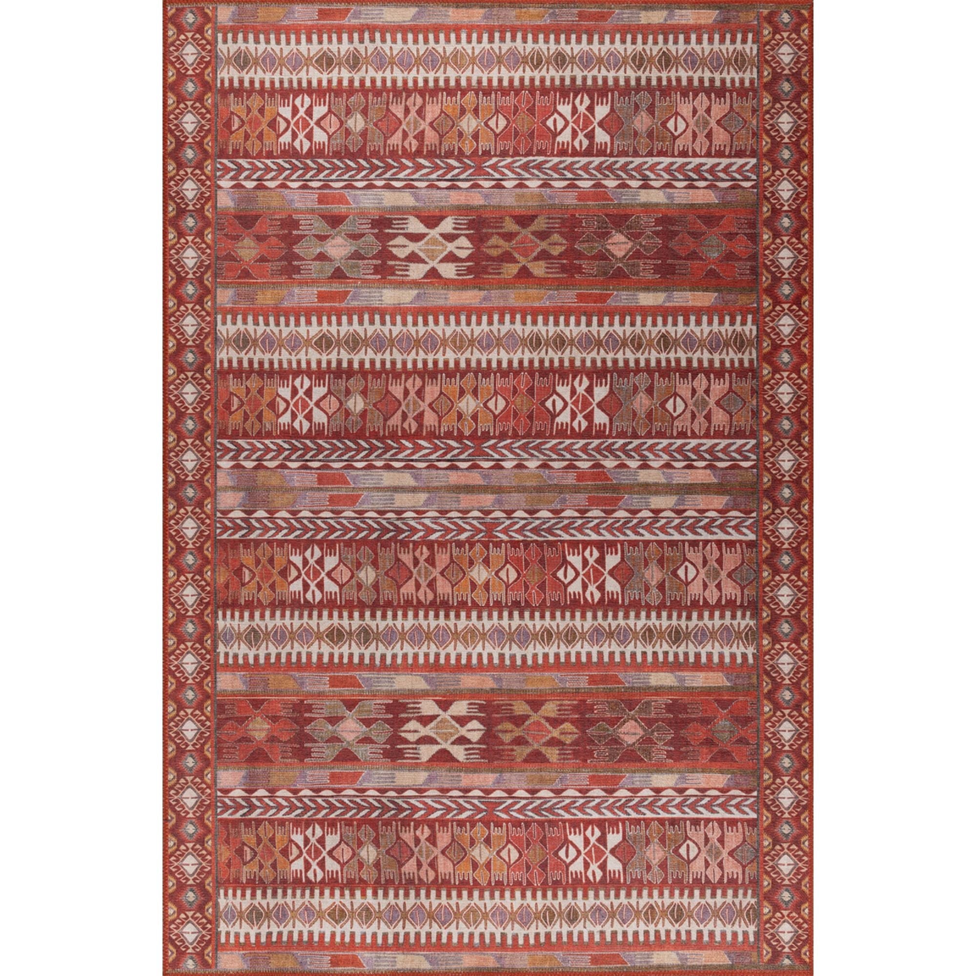 Ethnic Cotton Area Rug – Washable Non Slip Red Soft Microfiber Carpet