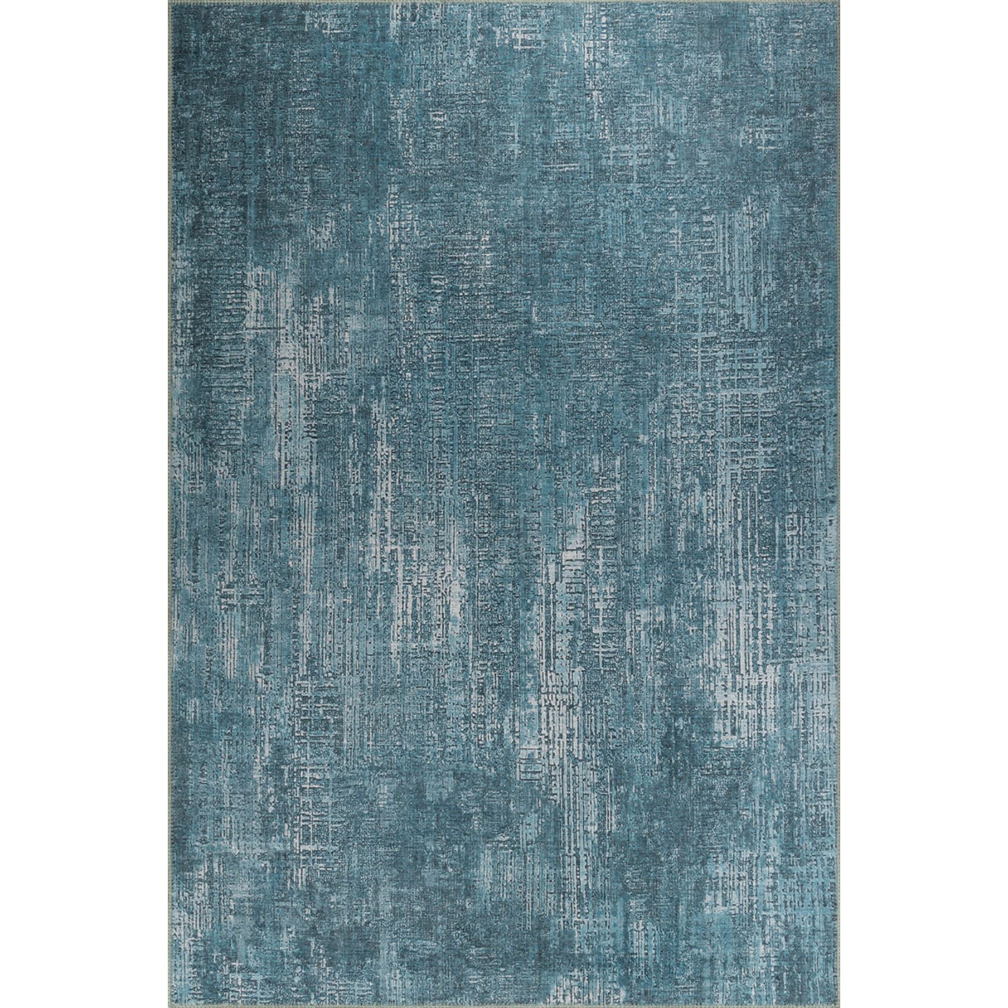 Vintage Cotton Area Rug - Washable Non Slip Turquoise Soft Microfiber Carpet