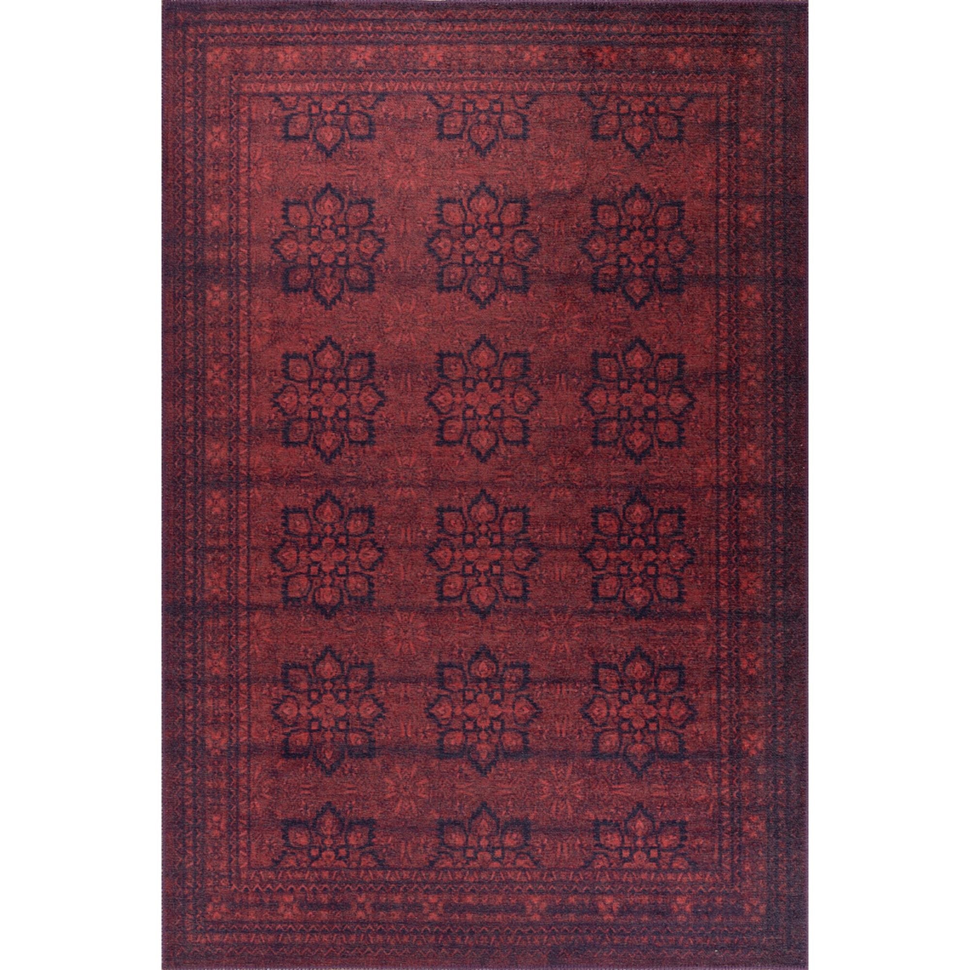 Vintage Cotton Area Rug - Washable Non Slip Red Polyester Woven Rug