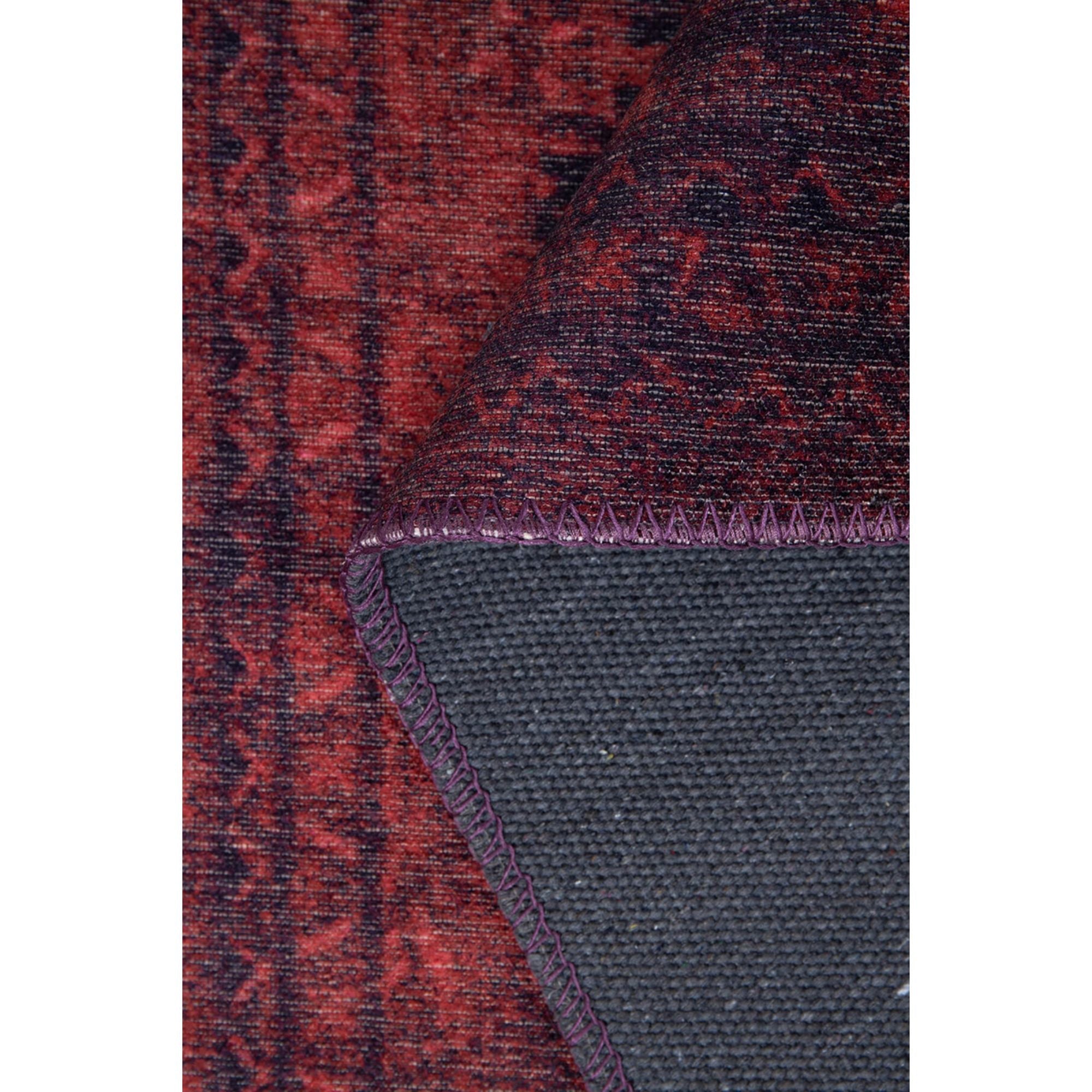 Vintage Cotton Area Rug - Washable Non Slip Red Polyester Woven Rug