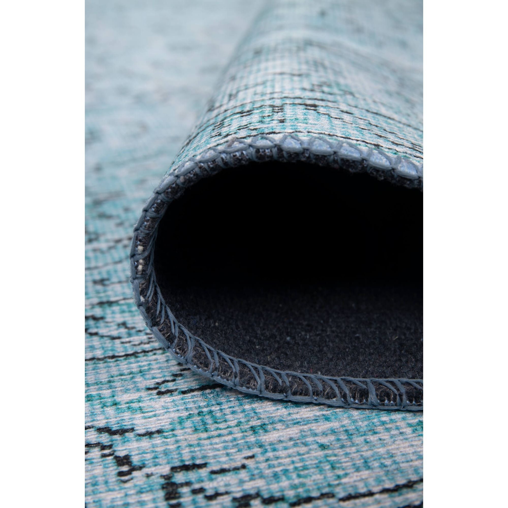 Vintage Cotton Area Rug – Washable Non Slip Turquoise Decorative Floor Carpet
