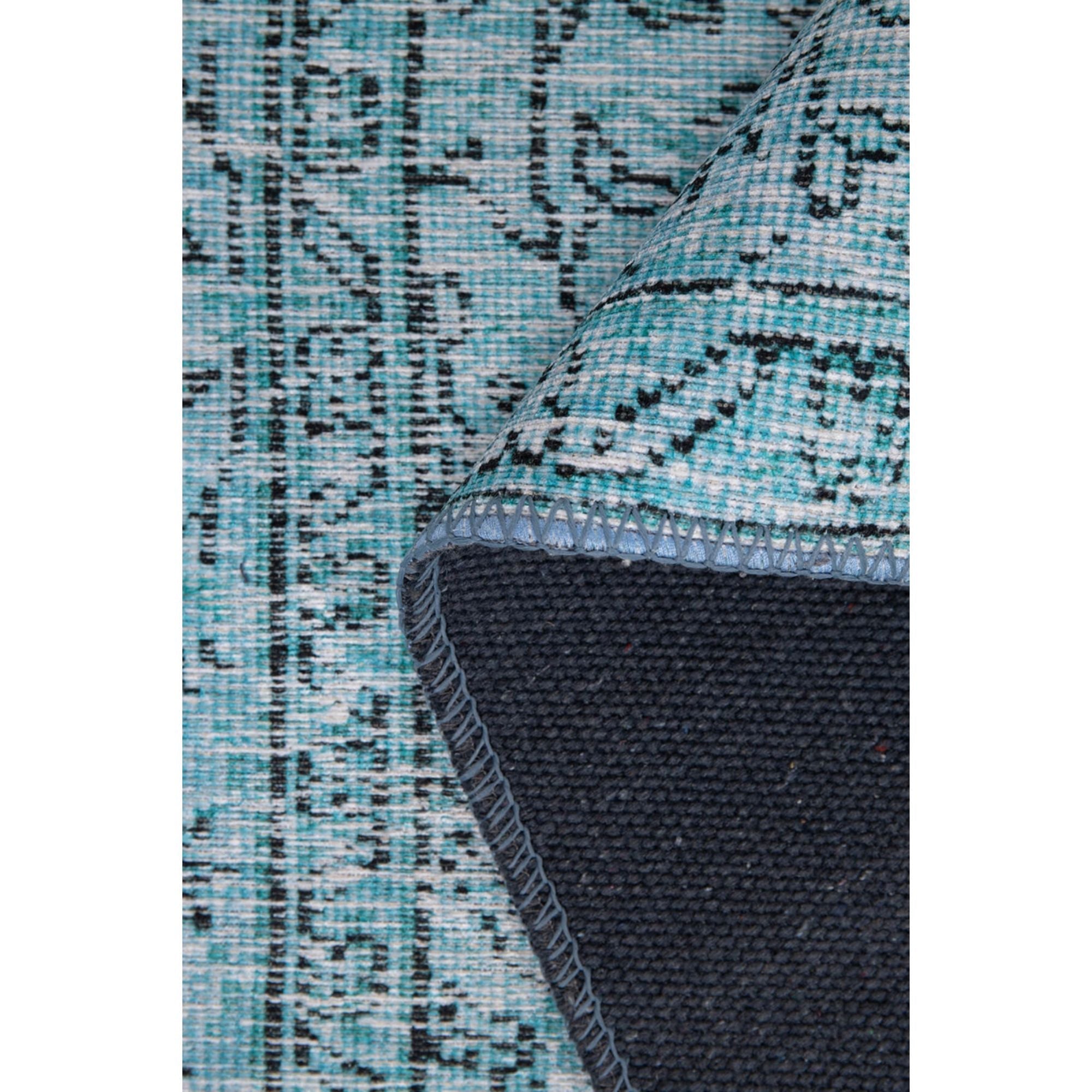 Vintage Cotton Area Rug – Washable Non Slip Turquoise Decorative Floor Carpet