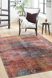 Vintage Area Rug - Washable Non Slip Orange Cotton Carpet for Home Decor