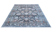 Vintage Viscose Area Rug – Navy Blue Machine Made Rug With Fringed Edge