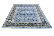 Vintage Viscose Area Rug – Blue Machine Made Rug with Fringed Edges