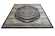 Vintage Viscose Area Rug – Black Machine Made Rug with Fringed Edges, Stylish Home Carpet