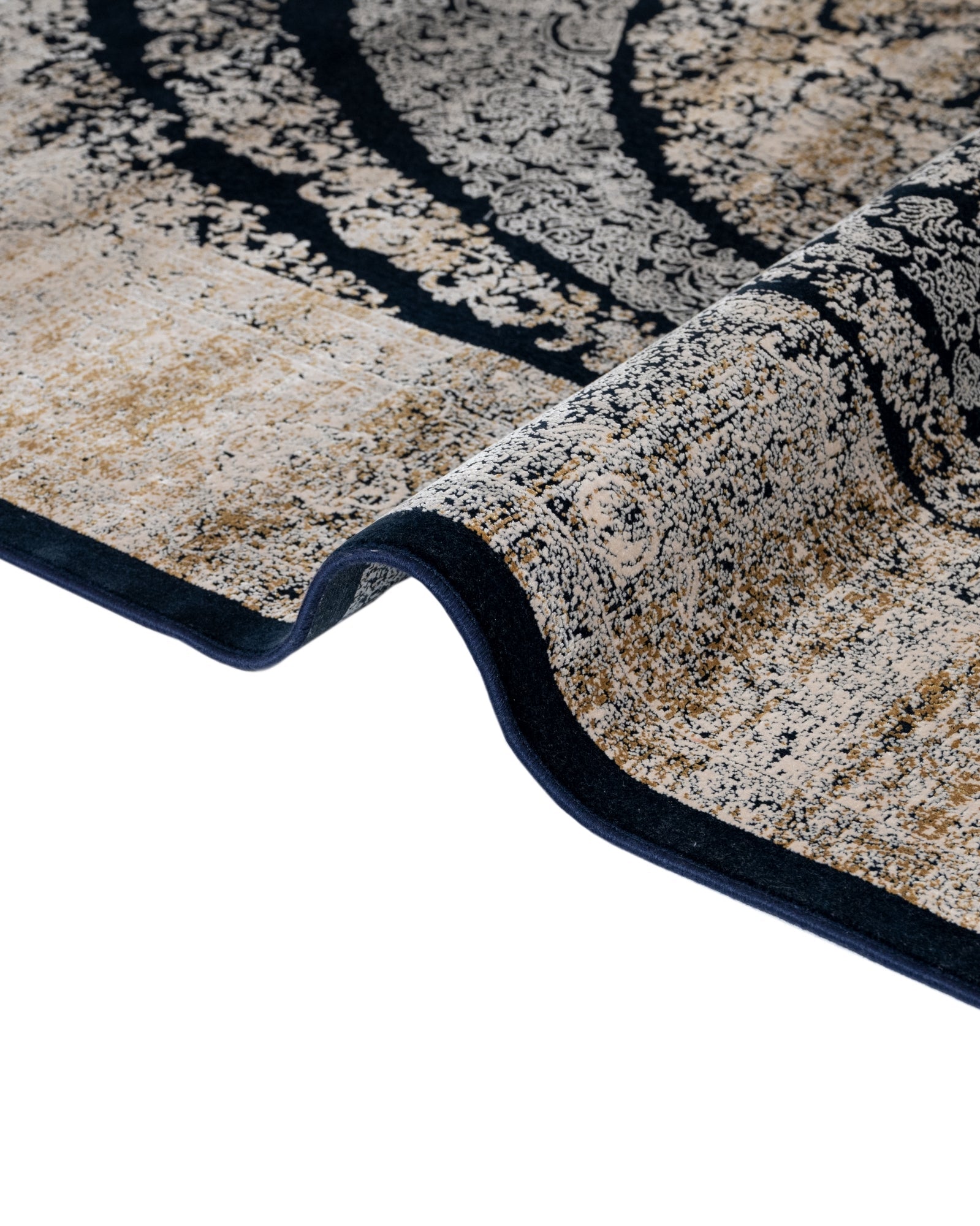 Vintage Viscose Area Rug – Black Machine Made Rug with Fringed Edges, Stylish Home Carpet