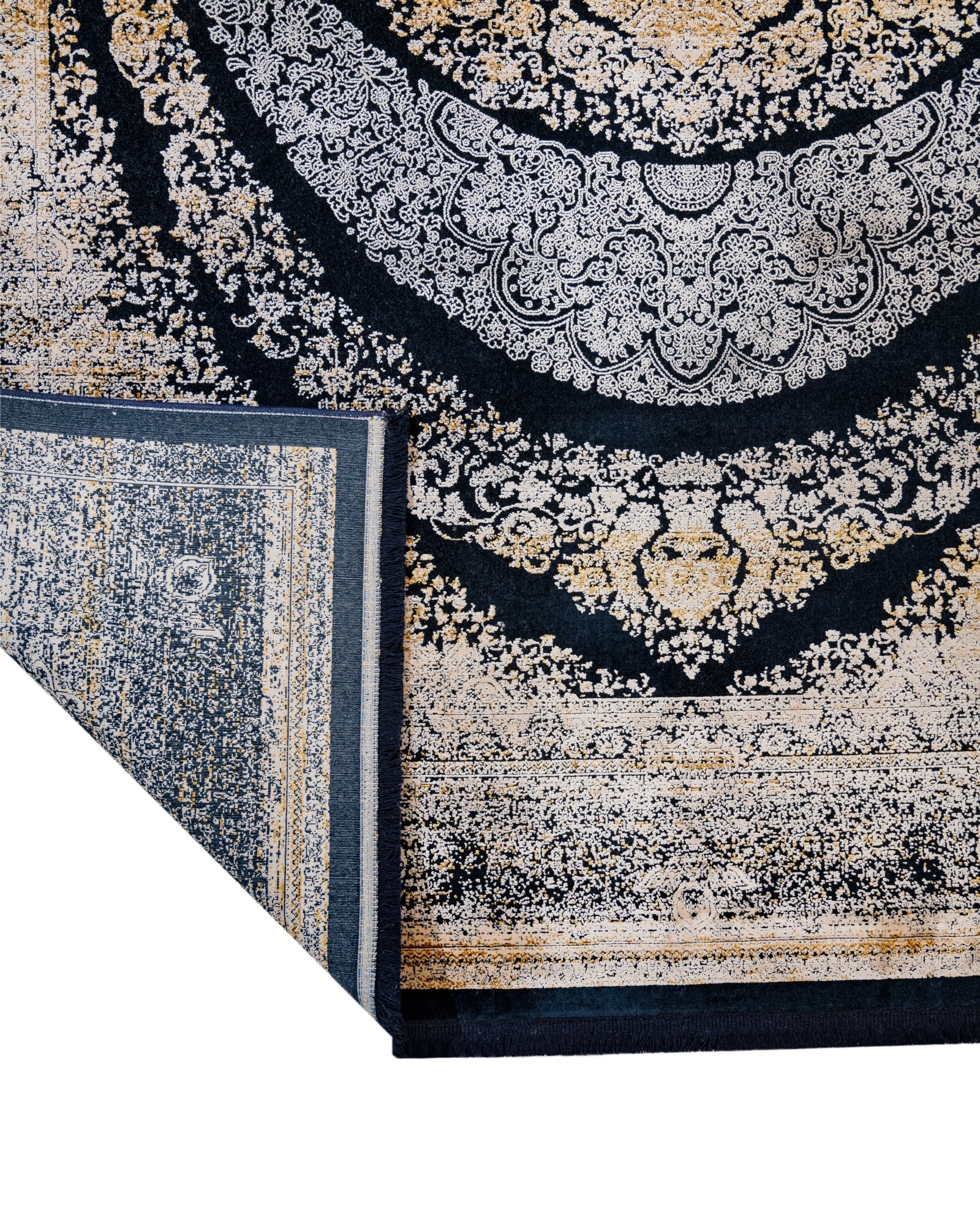 Vintage Viscose Area Rug – Black Machine Made Rug with Fringed Edges, Stylish Home Carpet