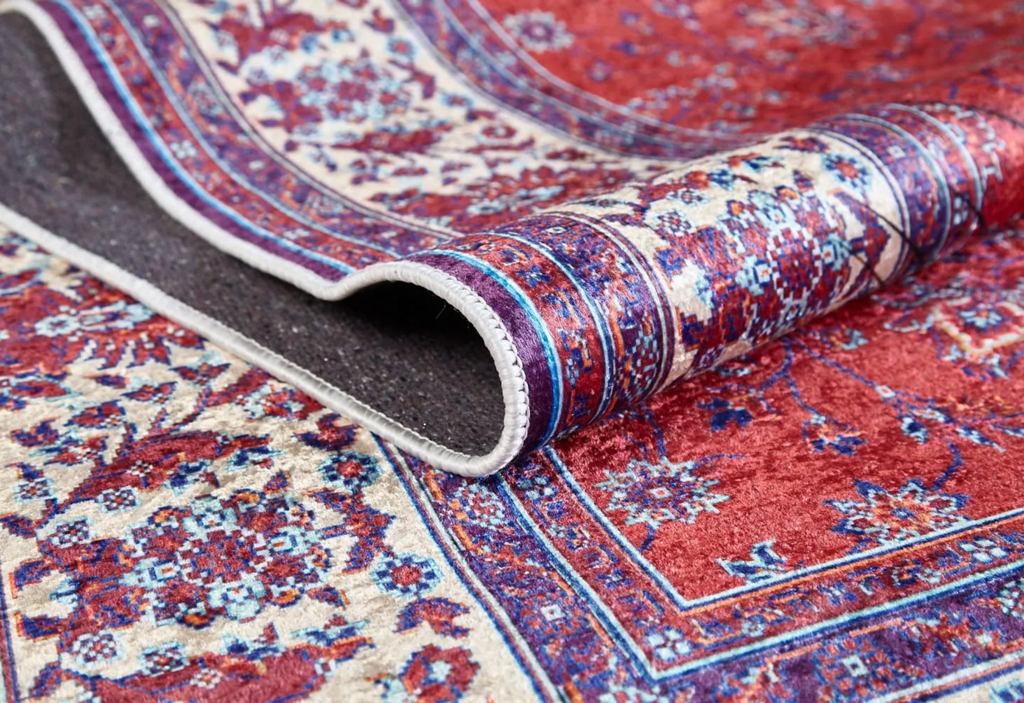 Digital Print Area Rug - Red Stylish Non Slip Antibacterial Carpet for Living Room