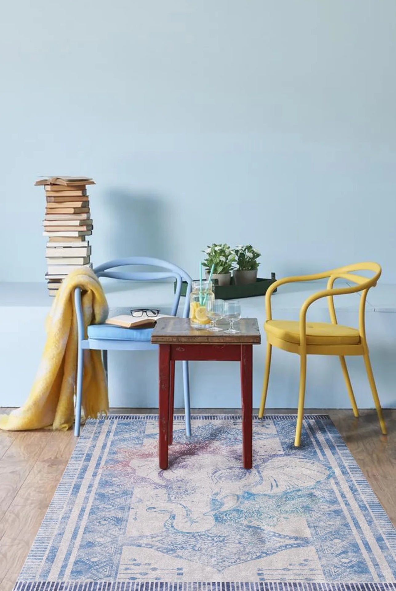Blue Area Rug Featuring Figured Carpet | Modern Floor Covering & Dust Free Carpet Mat