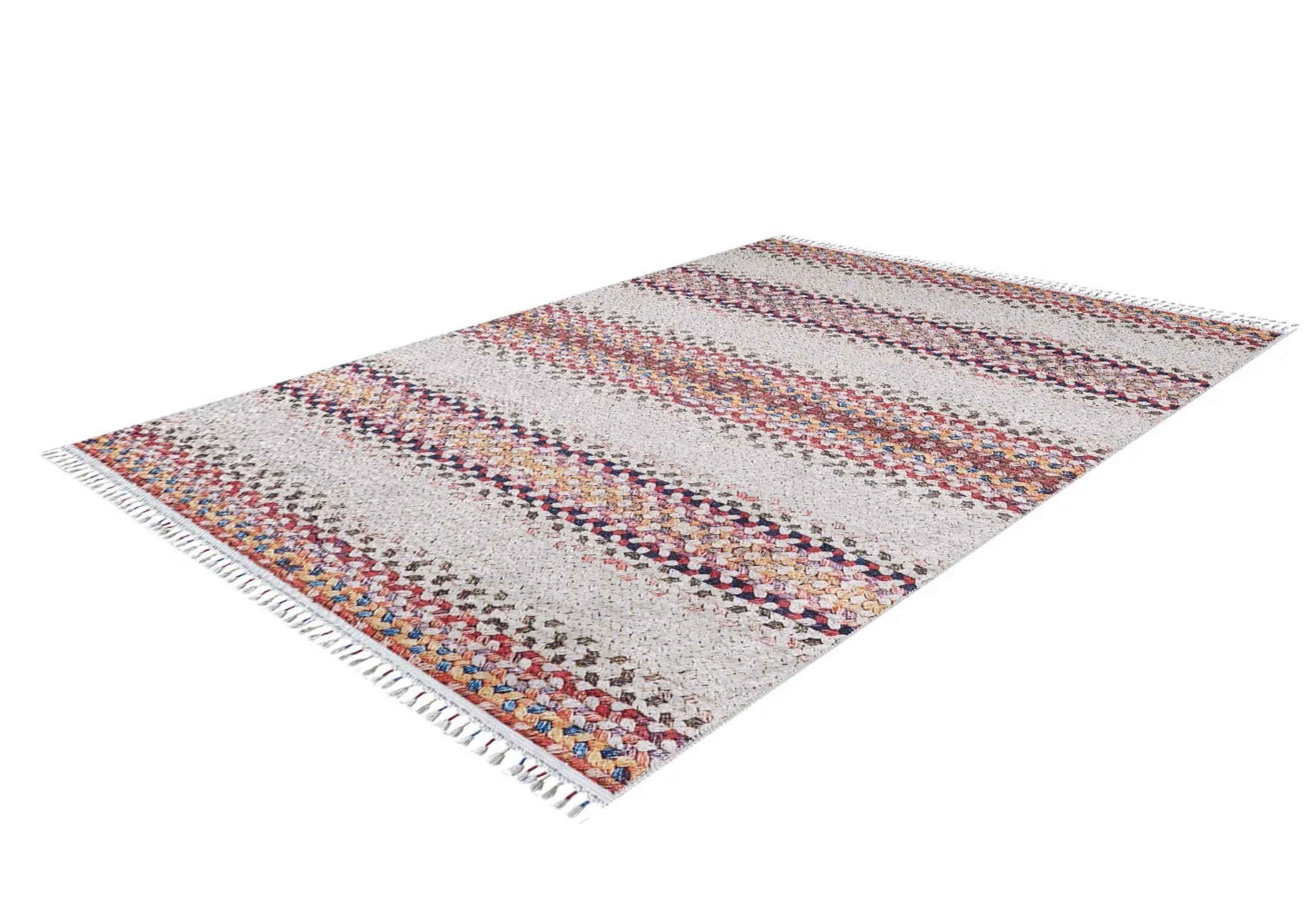 Cream Striped Area Rug – Digital Print Rug With Non Slip Backing & Antibacterial Carpet