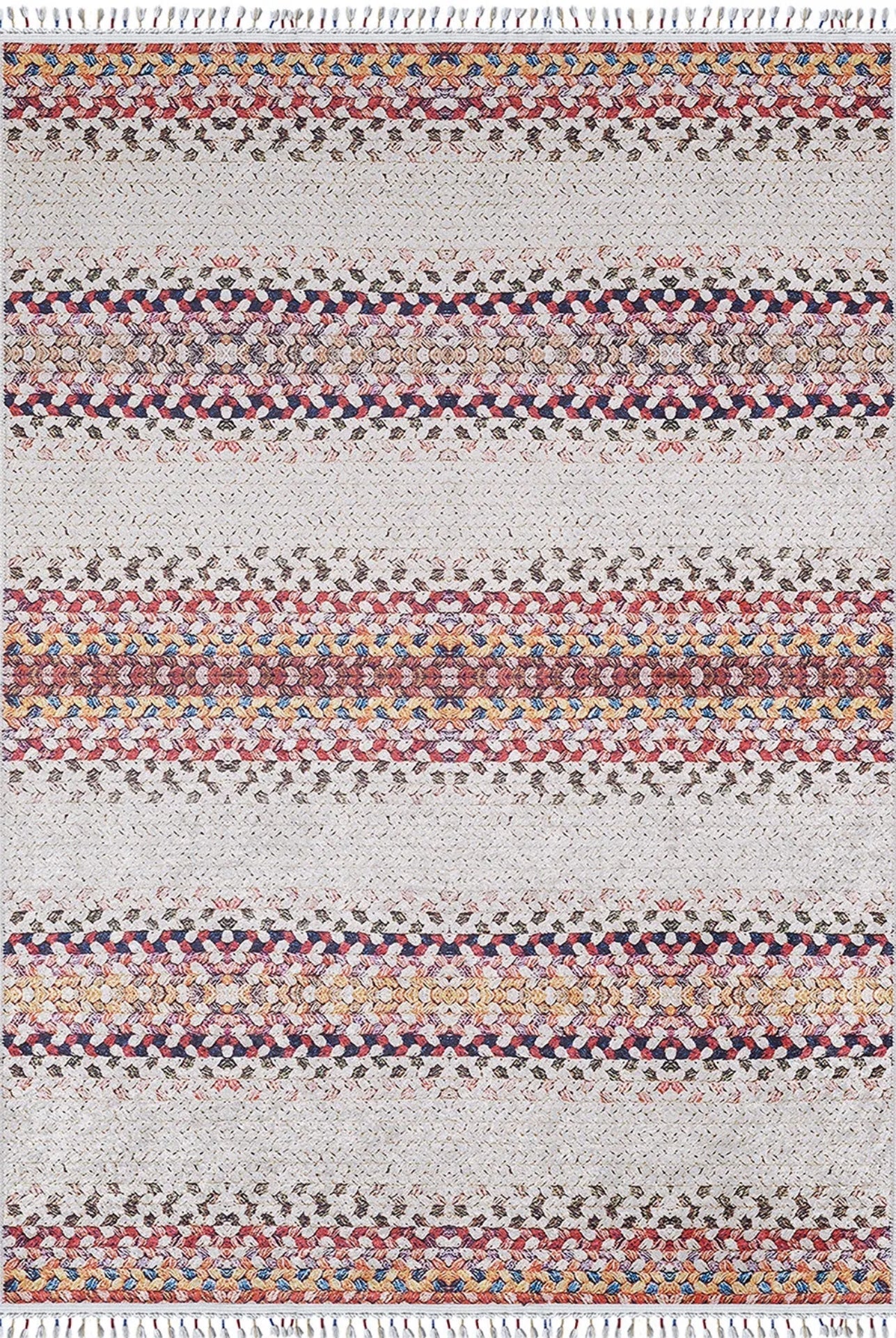 Cream Striped Area Rug – Digital Print Rug With Non Slip Backing & Antibacterial Carpet