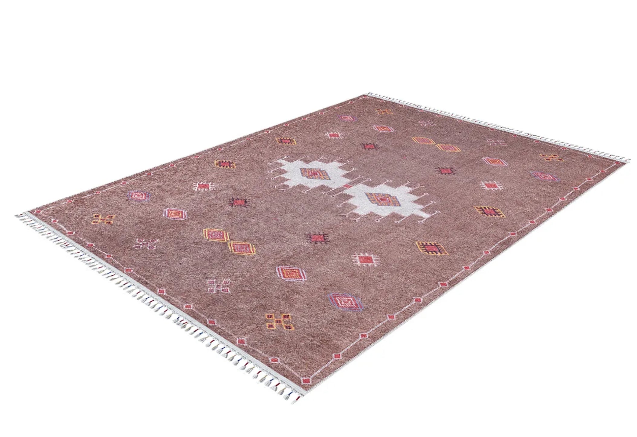 Brown Geometric Area Rug – Digital Print Non Slip Carpet for Living Room