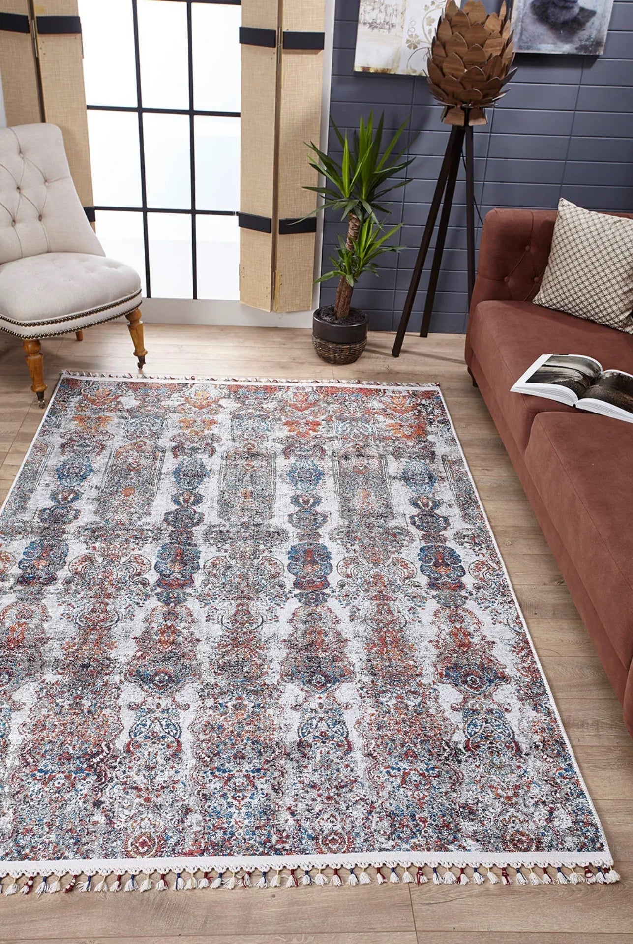 Grey Area Rug - Classic Digital Print Non Slip Washable Carpet for Living Room