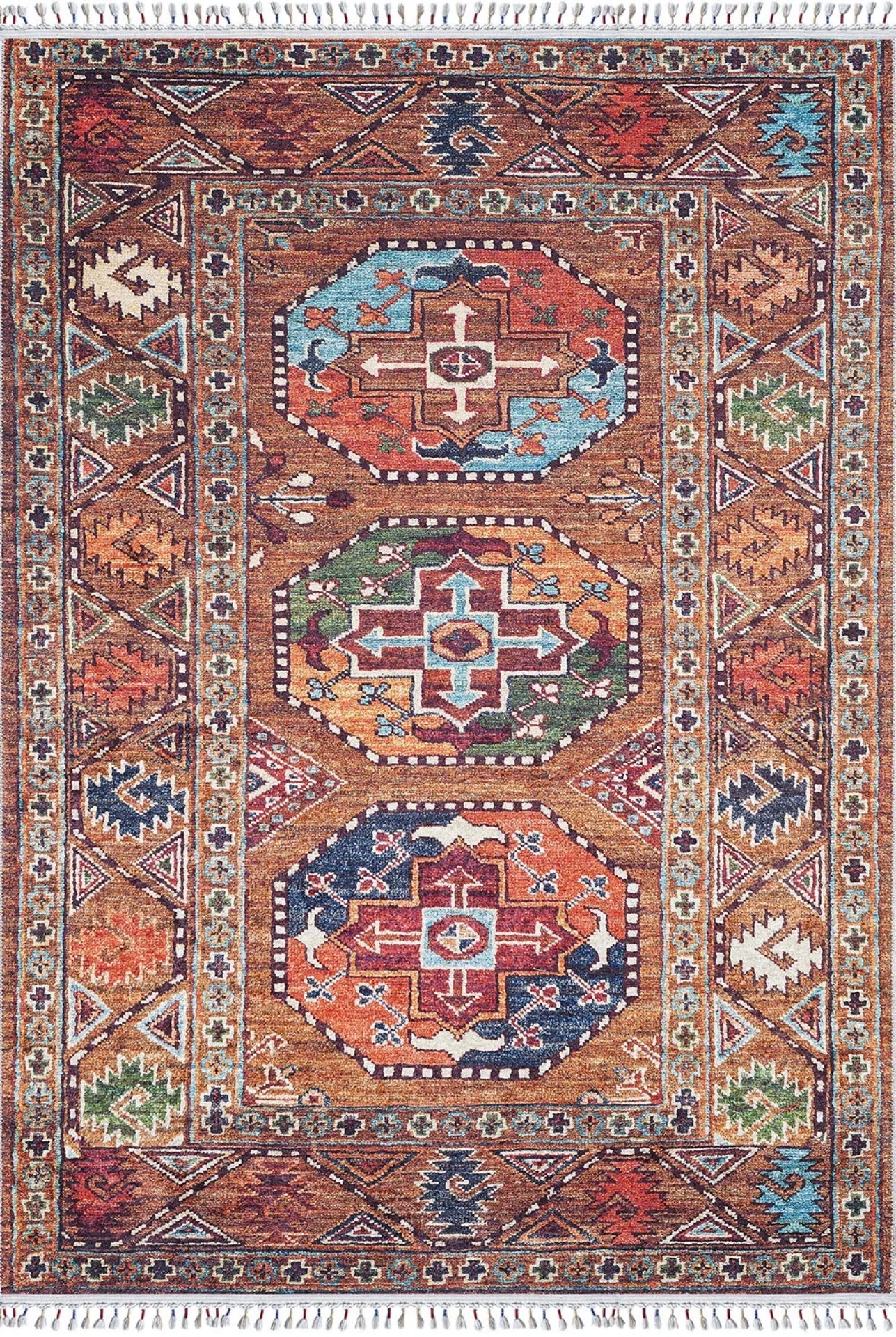 Geometric Area Rug – Brown Digital Print Rug | Non Slip, Antibacterial Carpet