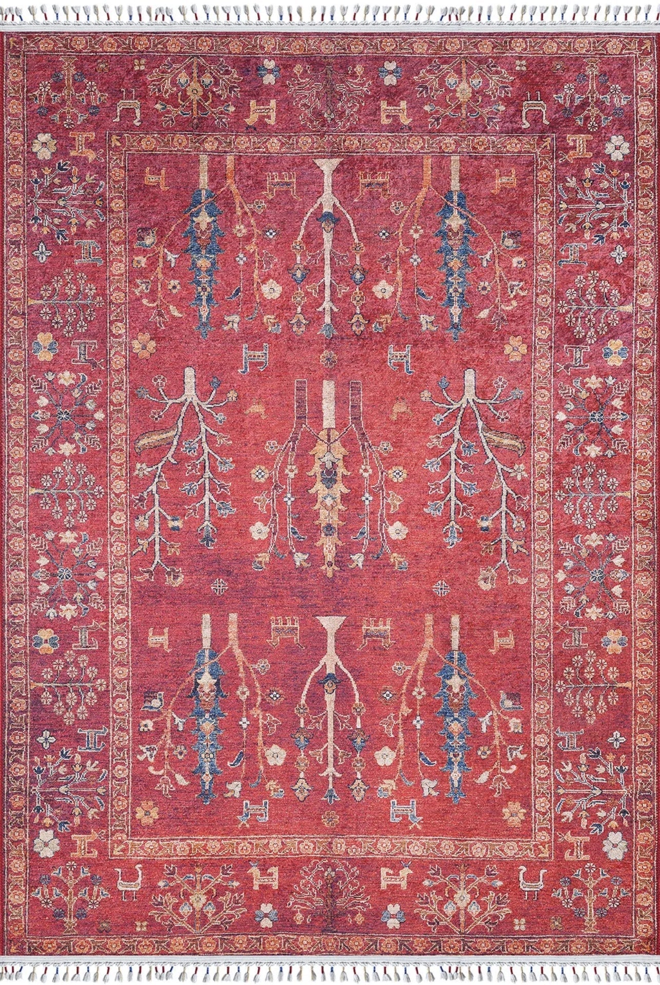 Modern Digital Area Rug - Red Non Slip Antibacterial Carpet for Living Room