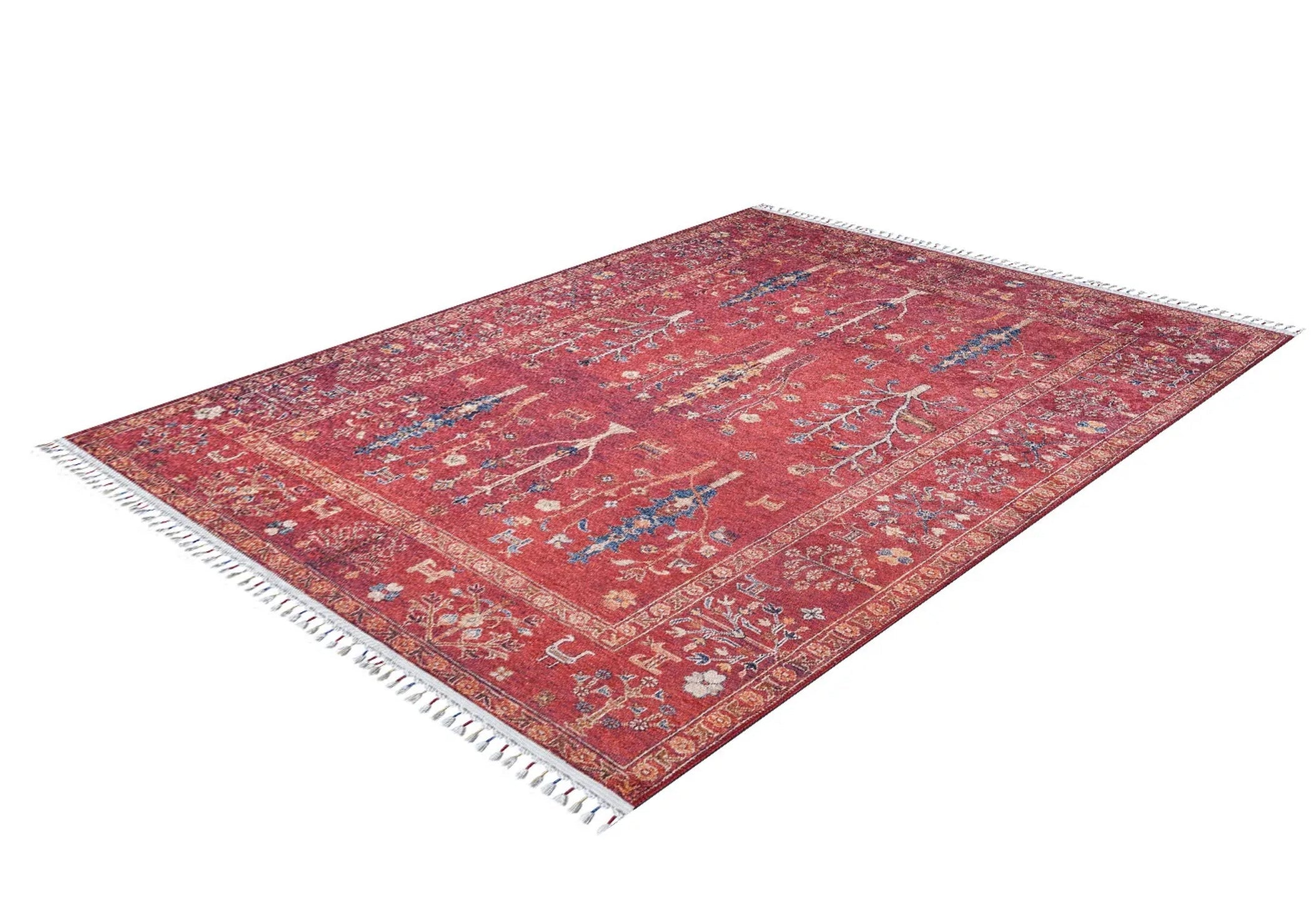 Modern Digital Area Rug - Red Non Slip Antibacterial Carpet for Living Room