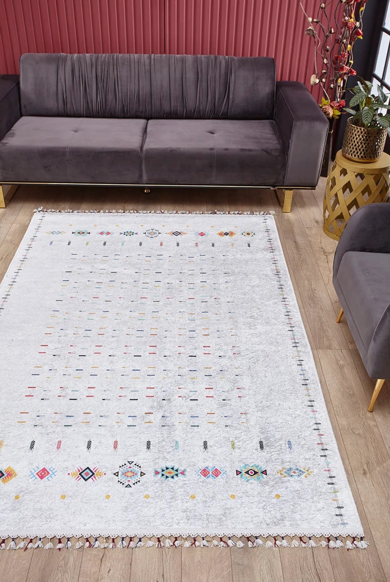 Modern Area Rug – Grey Digital Print Rug With Antibacterial, Non Slip Backing