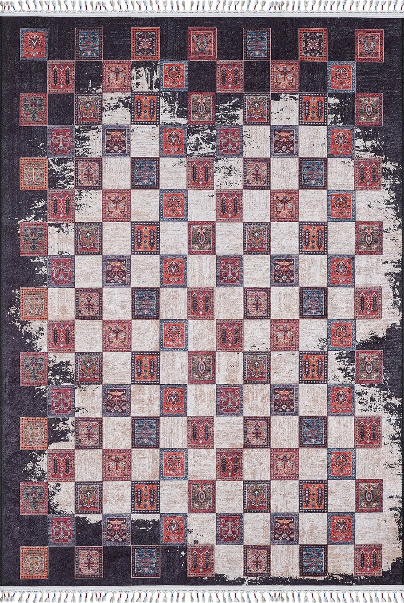 Red Geometric Area Rug – Washable Digital Print Carpet | Non Slip Rug