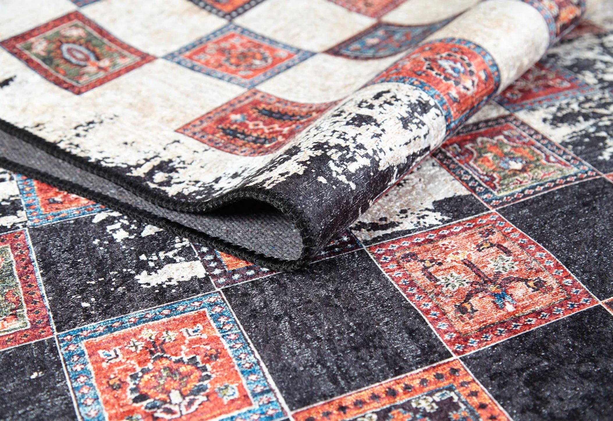 Red Geometric Area Rug – Washable Digital Print Carpet | Non Slip Rug