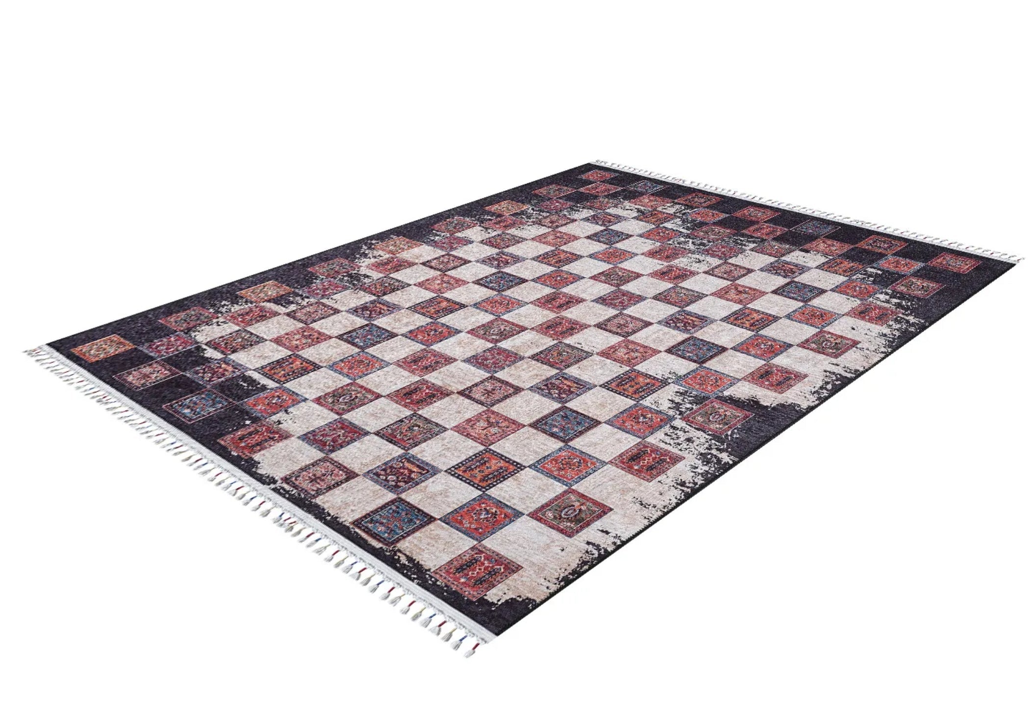 Red Geometric Area Rug – Washable Digital Print Carpet | Non Slip Rug