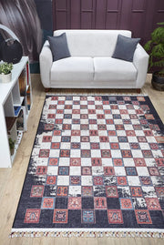 Red Geometric Area Rug – Washable Digital Print Carpet | Non Slip Rug