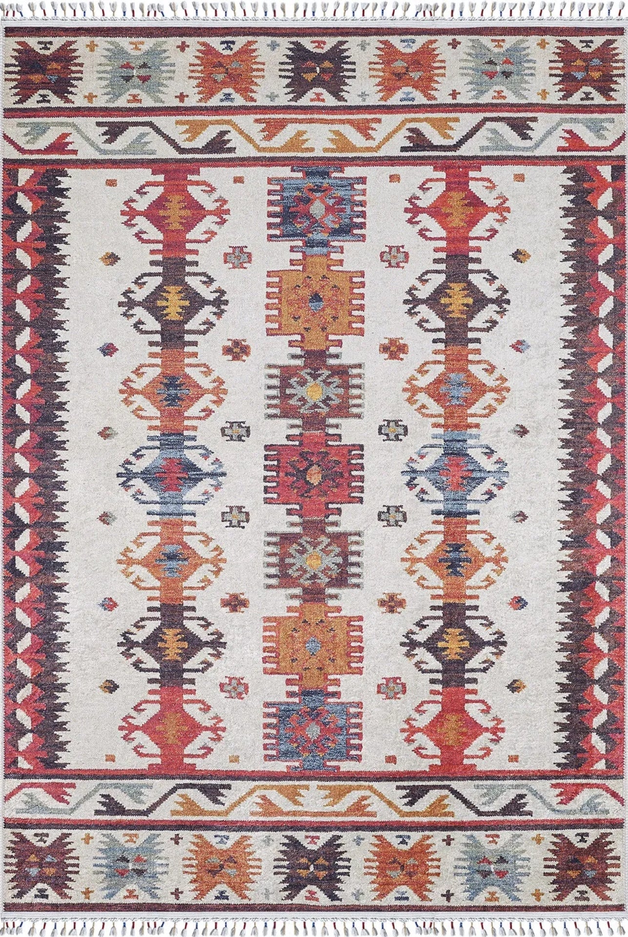 Red Geometric Area Rug - Digital Print, Antibacterial, Non Slip Carpet for Living Room