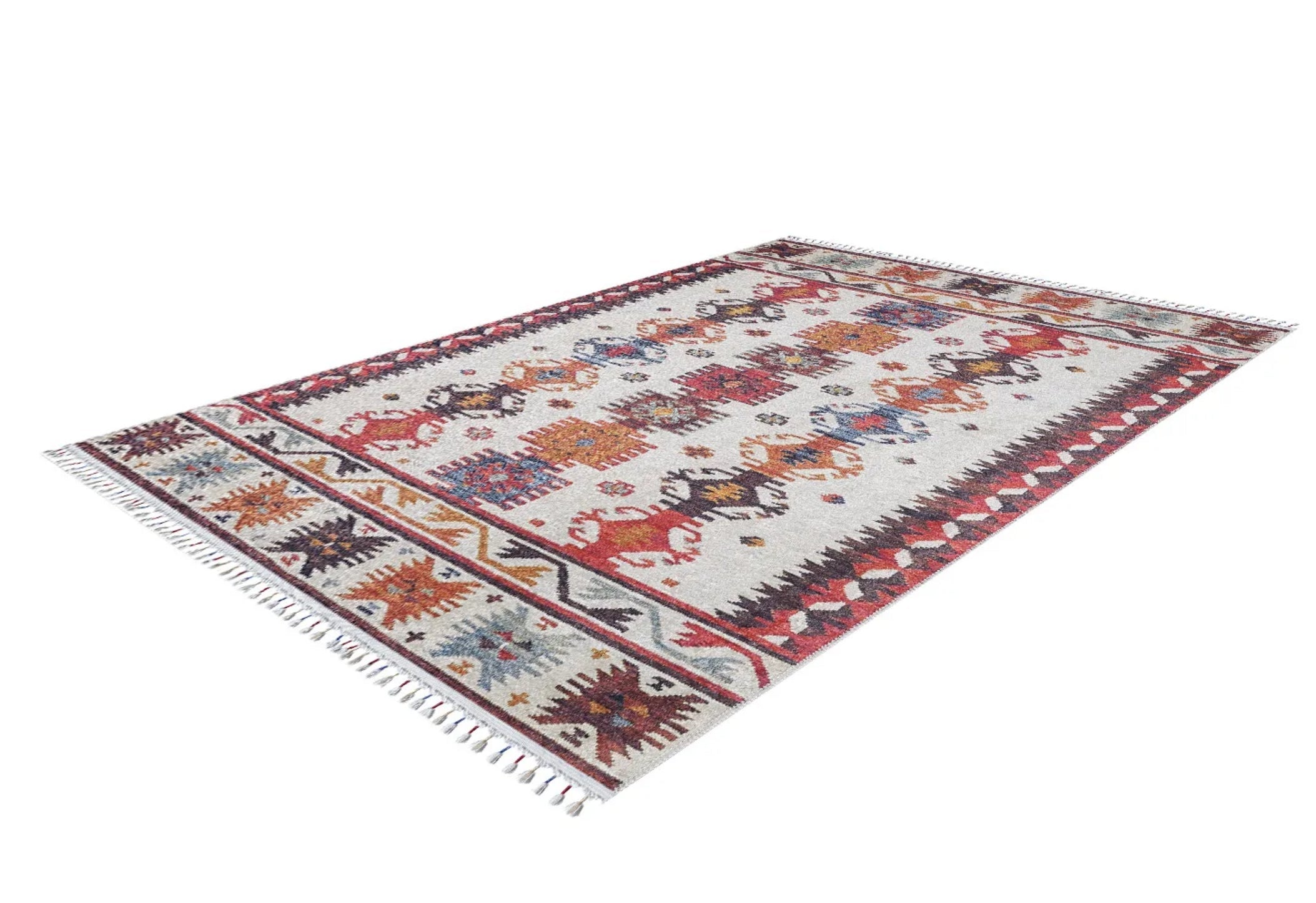 Red Geometric Area Rug - Digital Print, Antibacterial, Non Slip Carpet for Living Room
