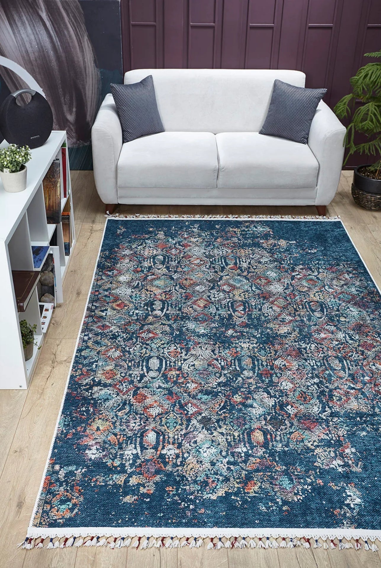 Blue Vintage Area Rug – Digital Print Rug with Non Slip Backing | Hal?net Rugs