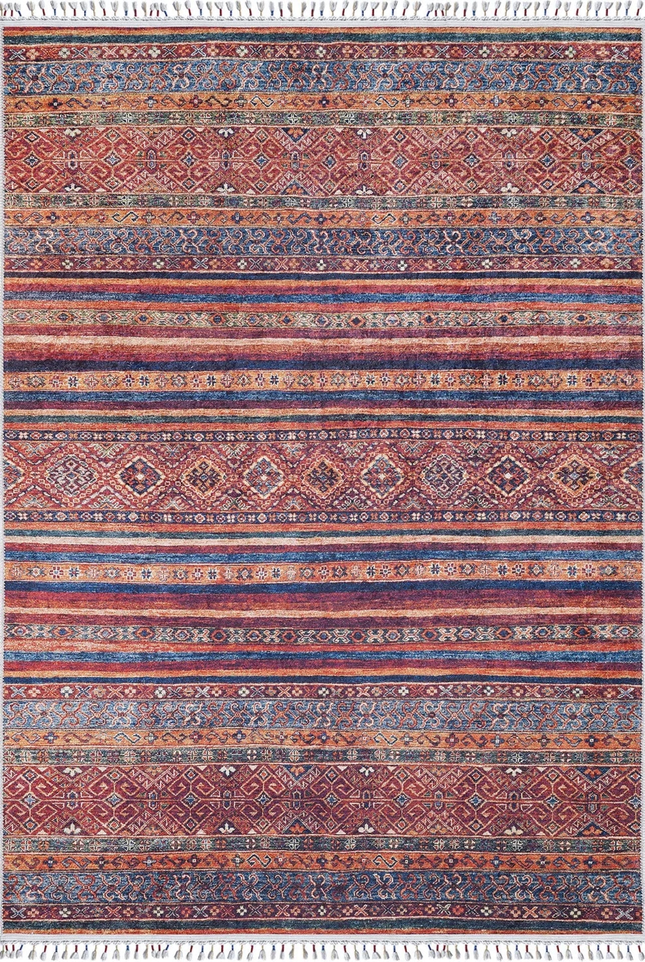 Red Striped Area Rug | Non Slip Rug With Digital Print Carpet - Antibacterial, Dust Free