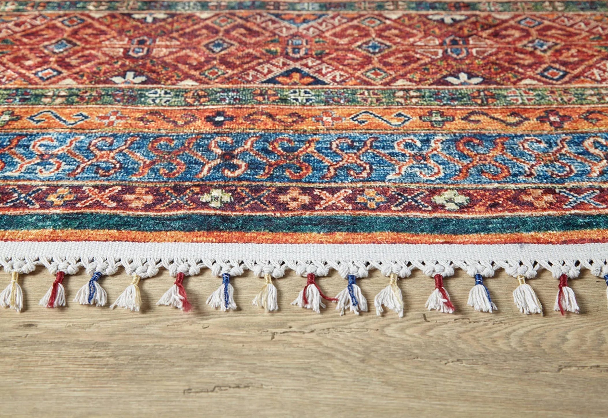 Red Striped Area Rug | Non Slip Rug With Digital Print Carpet - Antibacterial, Dust Free