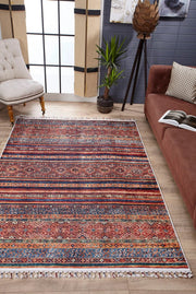 Red Striped Area Rug | Non Slip Rug With Digital Print Carpet - Antibacterial, Dust Free
