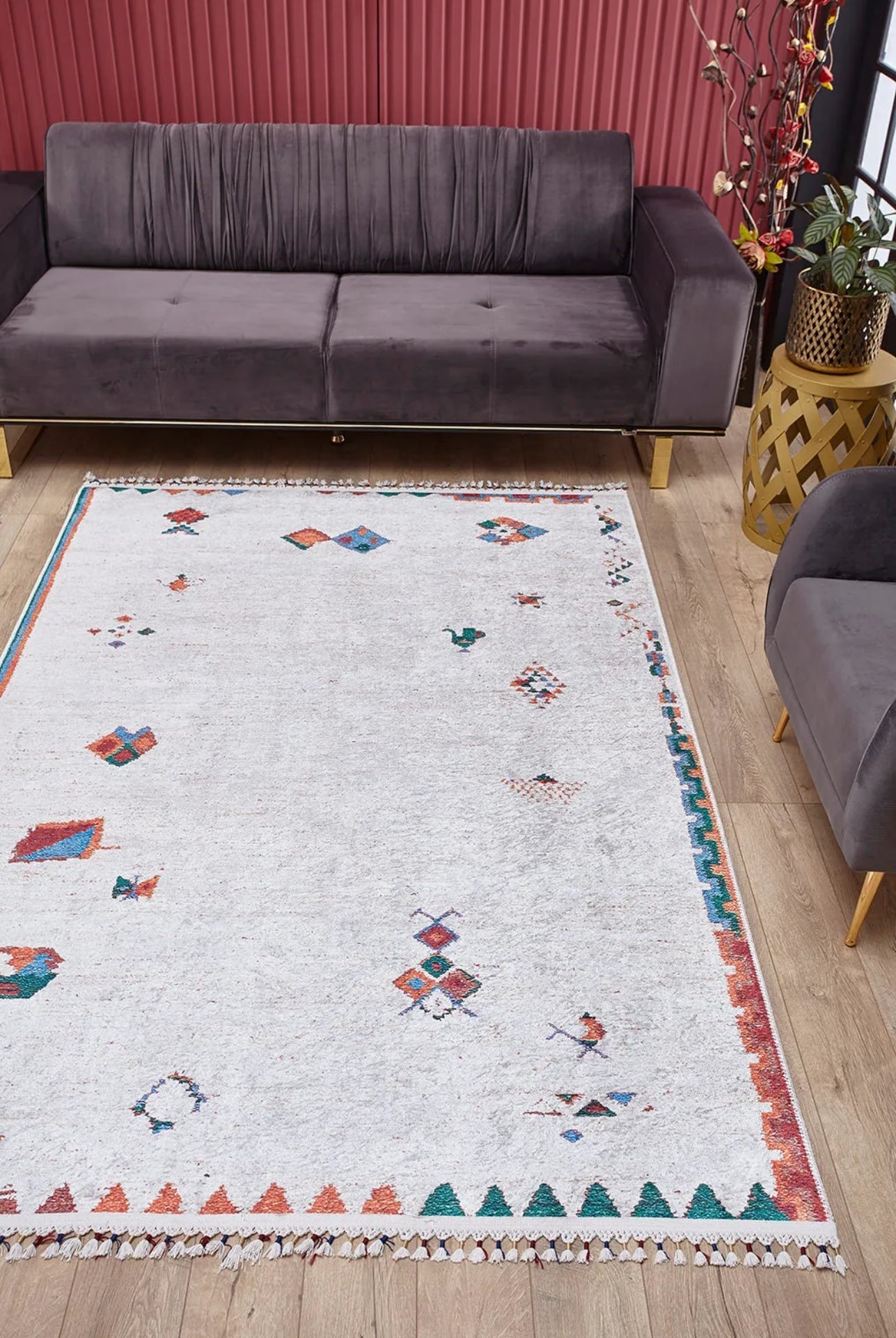 Modern Area Rug – Cream Digital Print Carpet, Antibacterial Non Slip Floor Covering