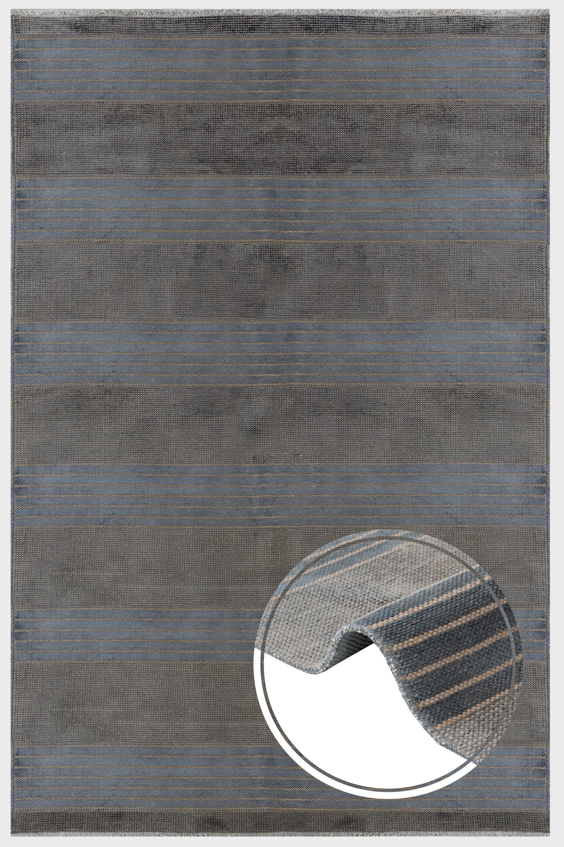 Modern Viscose Area Rug – Machine Made Anthracite Carpet with Fringed Edges