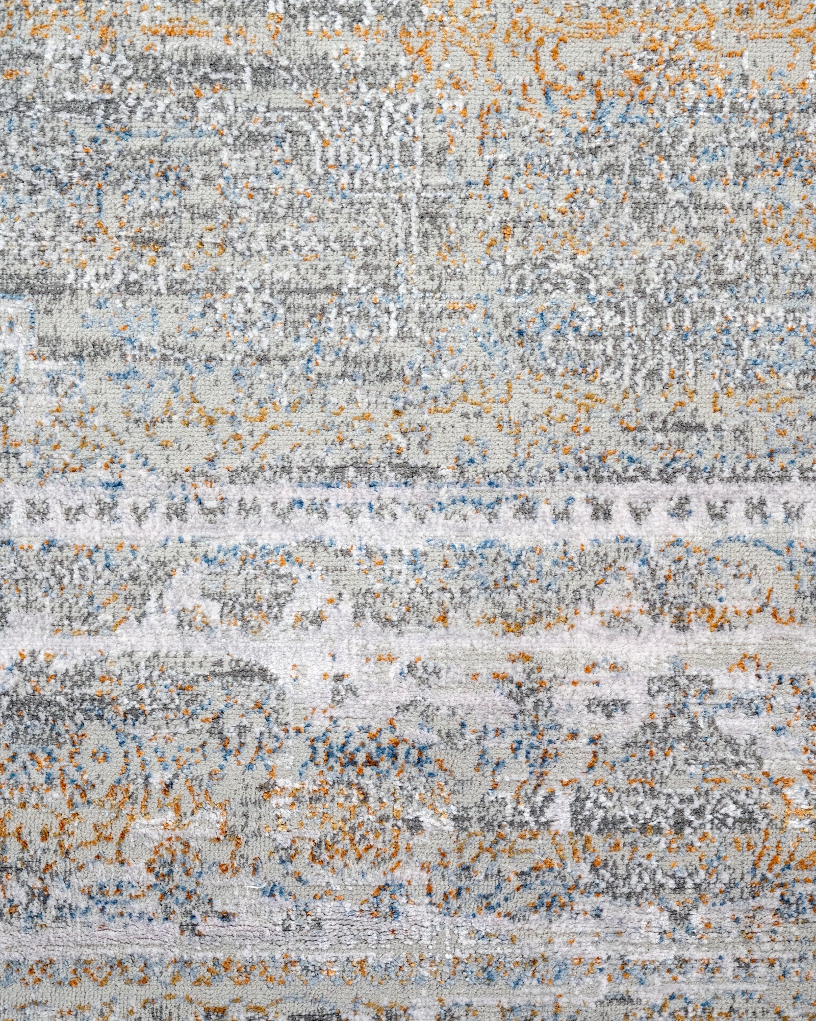 Vintage Viscose Area Rug – Grey Machine Made Rug with Fringed Edges for Living Room