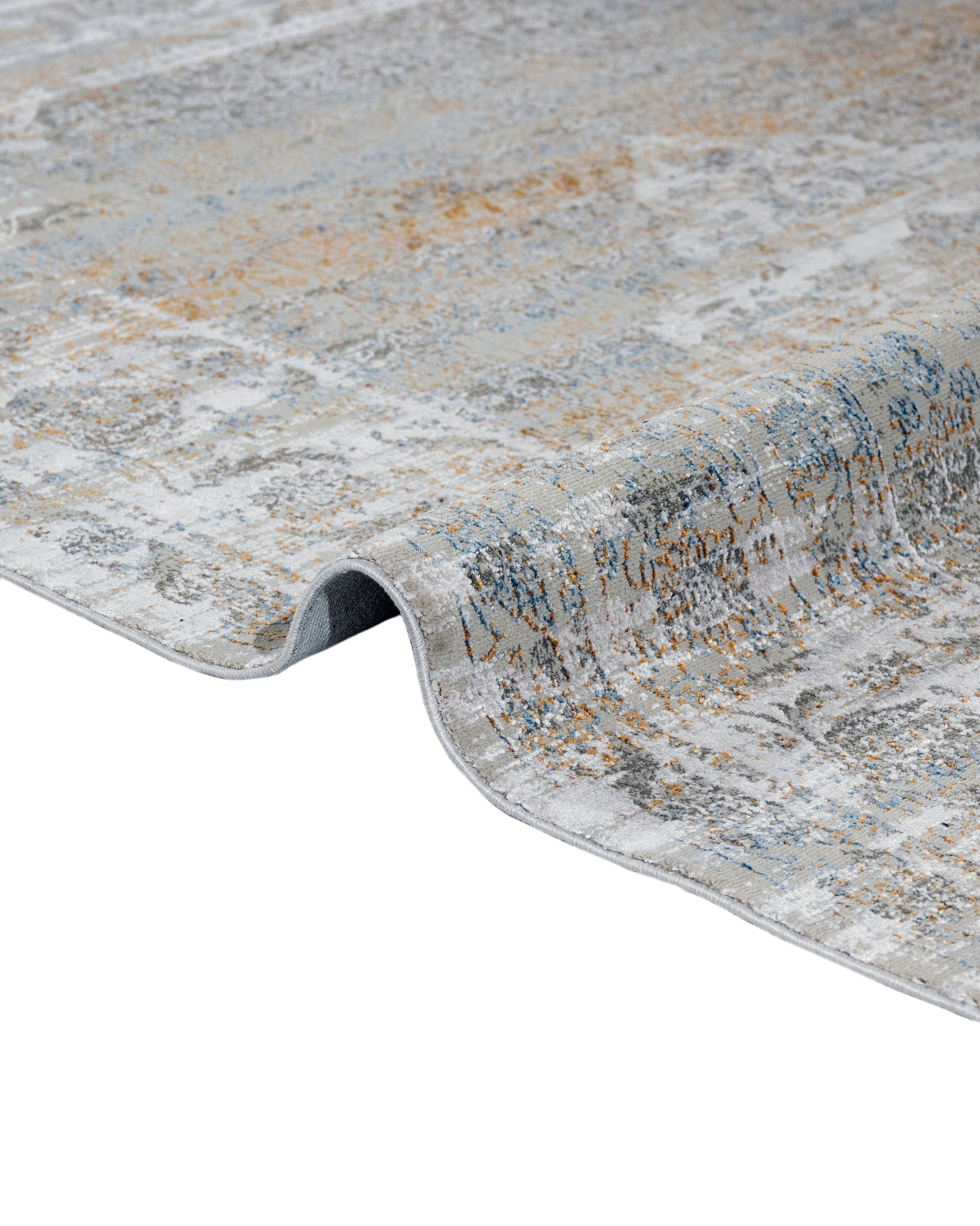 Vintage Viscose Area Rug – Grey Machine Made Rug with Fringed Edges for Living Room