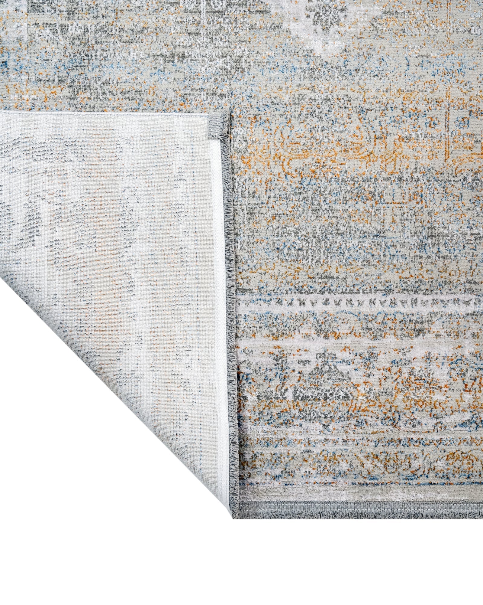 Vintage Viscose Area Rug – Grey Machine Made Rug with Fringed Edges for Living Room