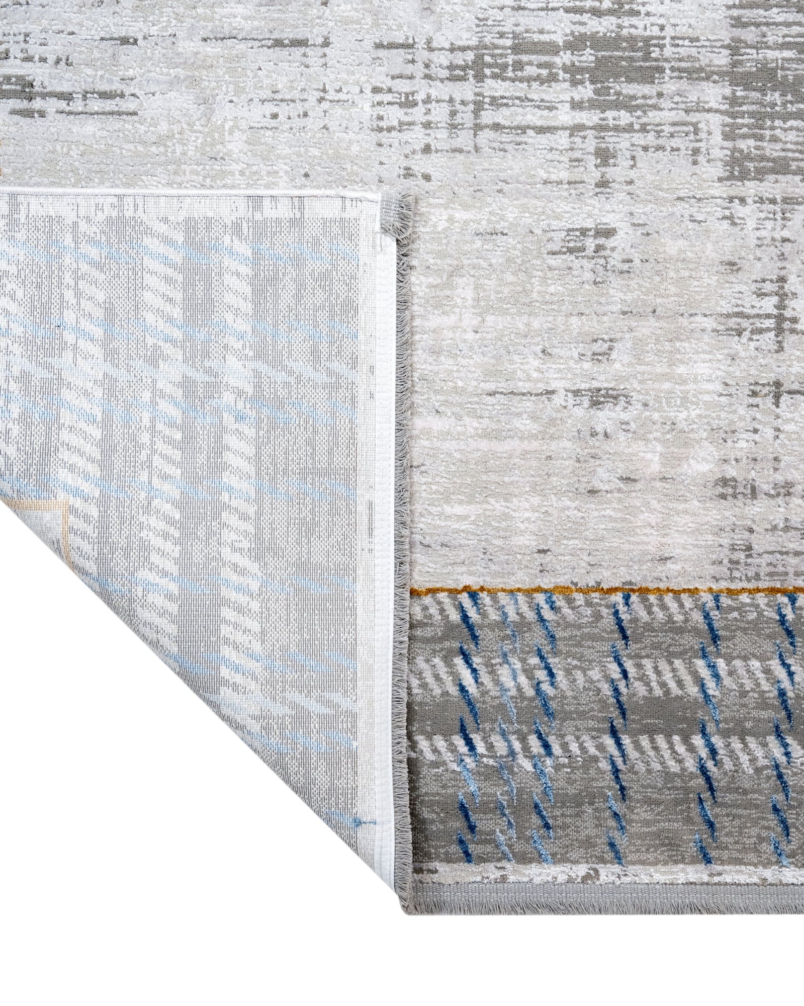 Viscose Area Rug – Machine Made Grey Frame Carpet with Fringed Edges