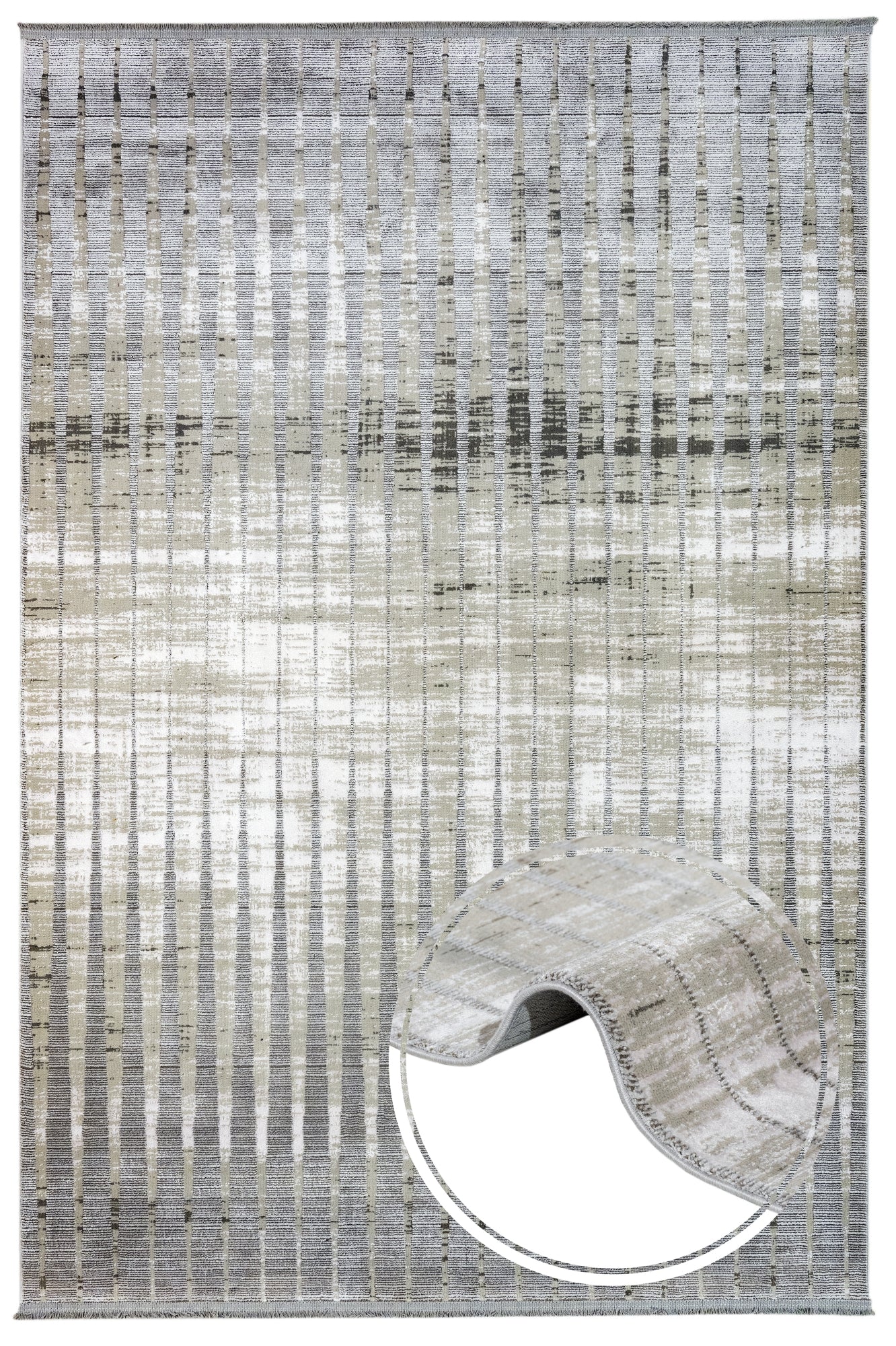 Cream Geometric Rug – Machine Made Viscose Area Rug With Fringed Edge