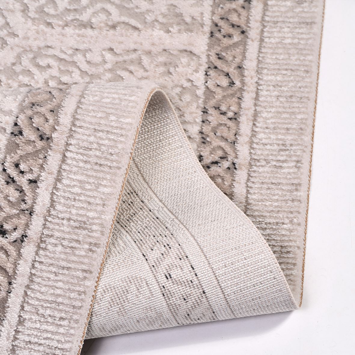 Machine Made Area Rug - Cream Frame Rug With Laser Cut Edge, Non Slip