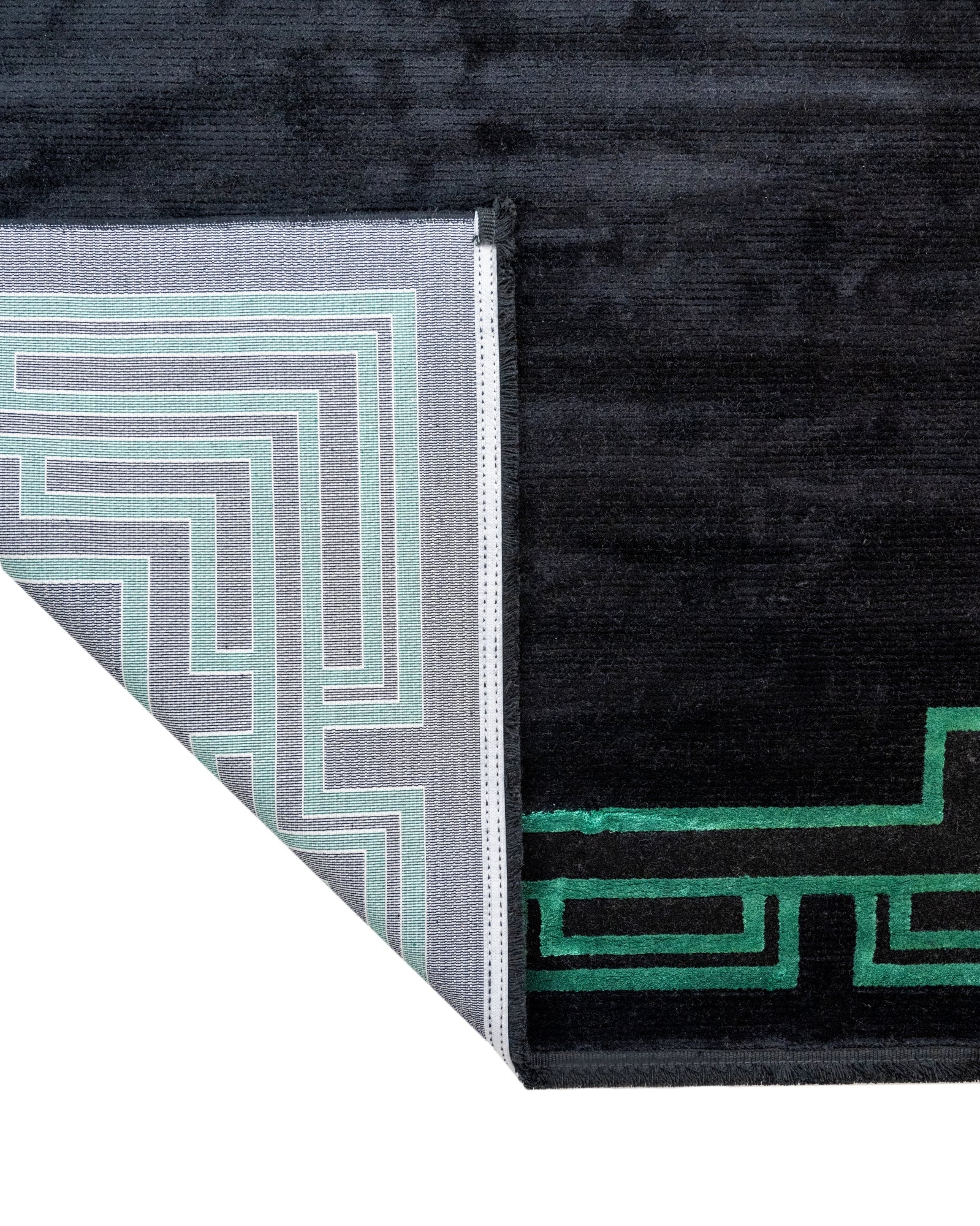 Viscose Area Rug - Lavender Decorative Rug with Black Frame & Fringed Edges