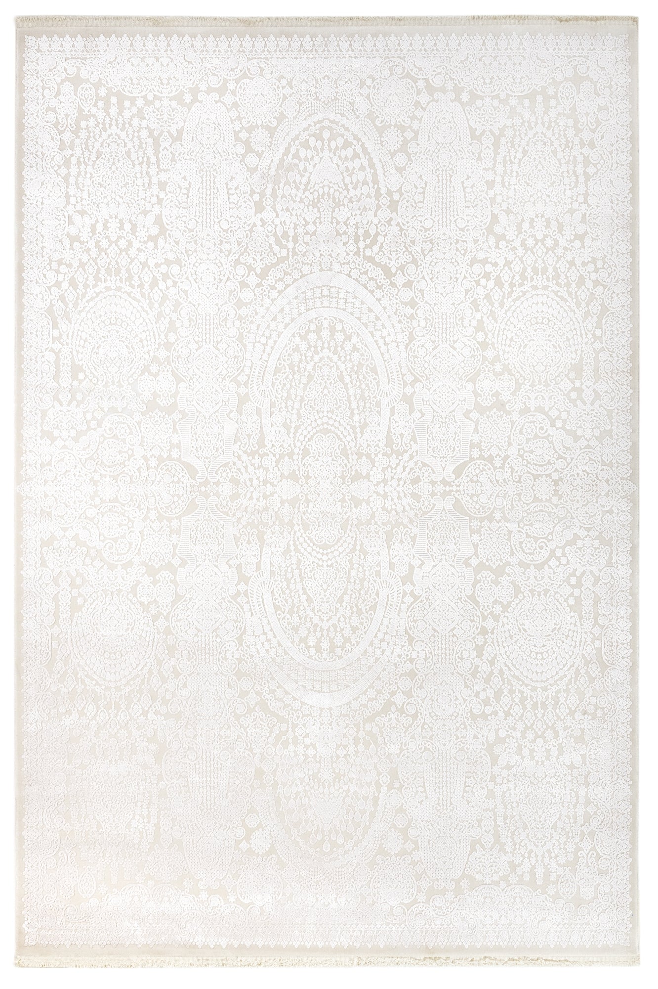 Vintage Viscose Area Rug – Elderberry Cream Machine Made Rug with Fringed Edges