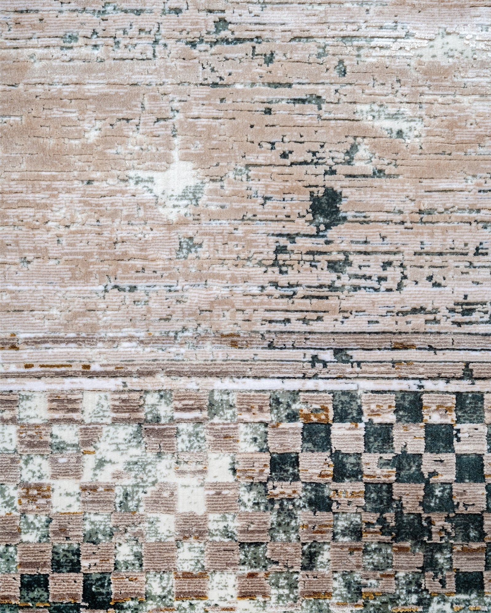 Gold Frame Area Rug – Machine Made Viscose Carpet with Fringed Edges