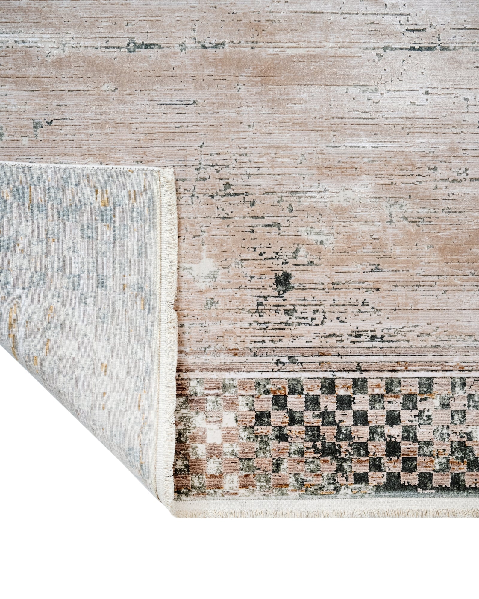 Gold Frame Area Rug – Machine Made Viscose Carpet with Fringed Edges