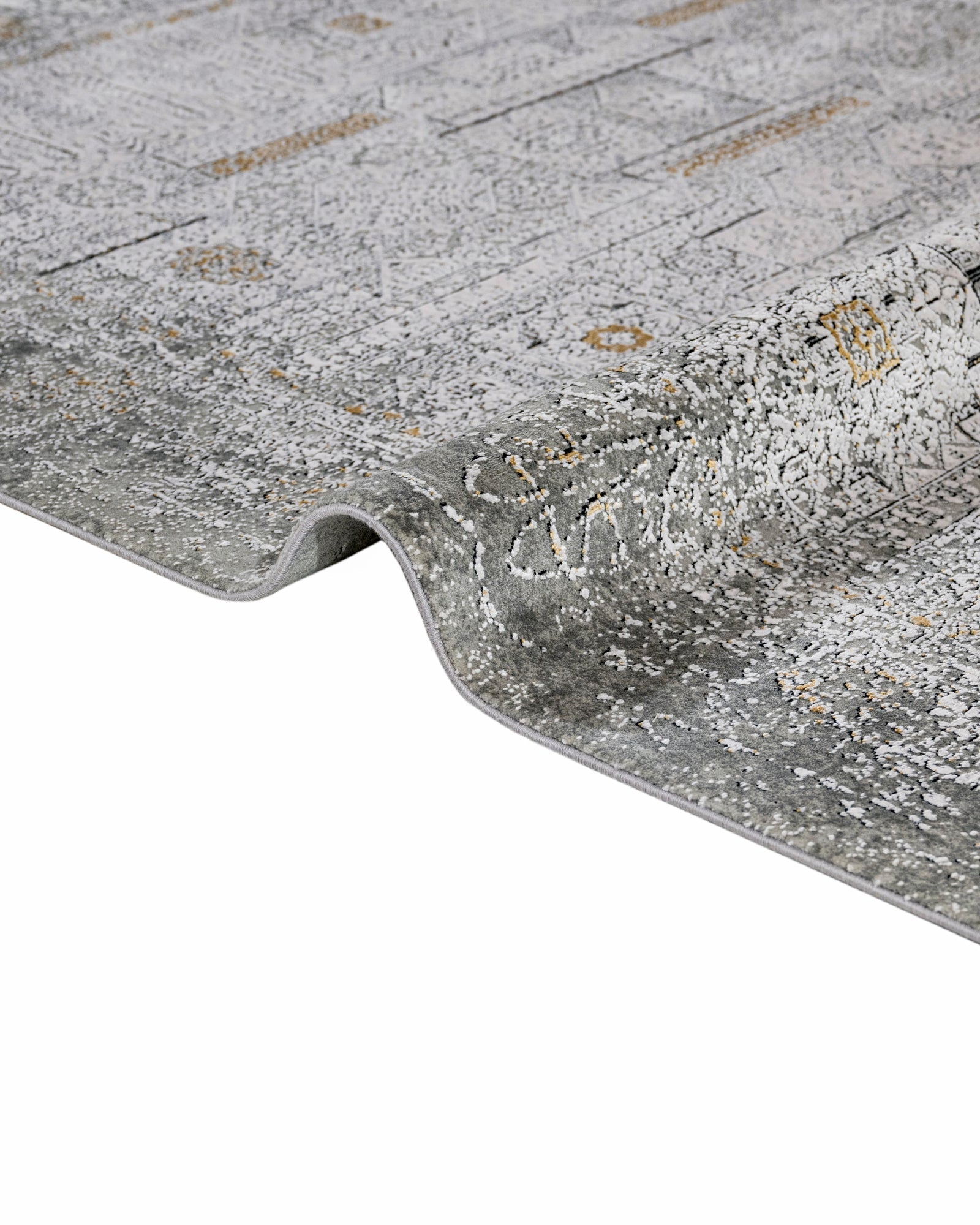 Vintage Viscose Area Rug – Flowering Dogwood Grey Machine Made Carpet With Fringed Edges
