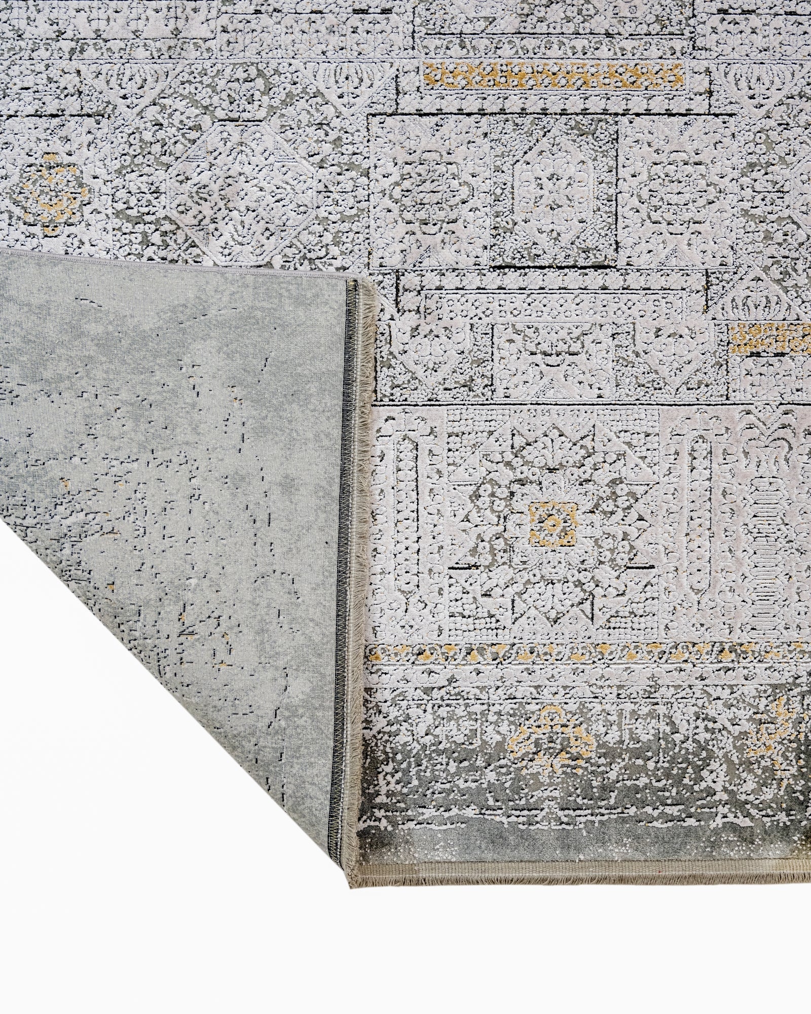 Vintage Viscose Area Rug – Flowering Dogwood Grey Machine Made Carpet With Fringed Edges